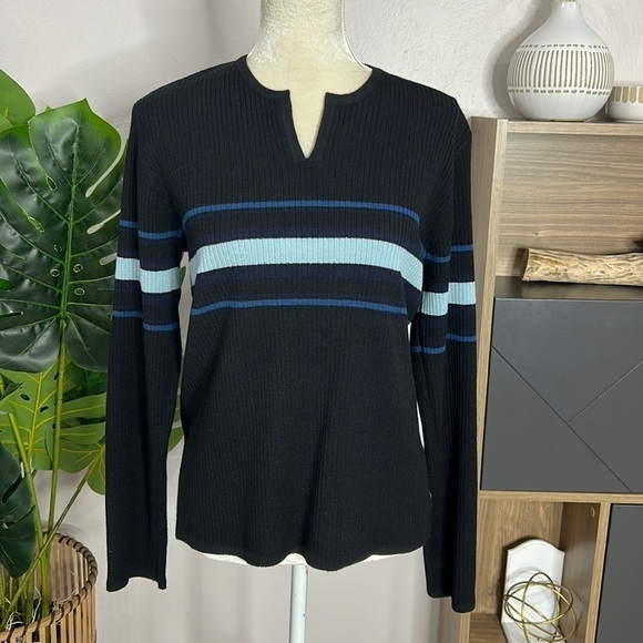 AX Armani exchange • lambs wool blend ribbed stripe vneck sweater - Picture 1 of 8